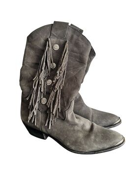 Vintage Code West Women's Gray Suede Fringe Western Boots